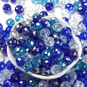 Glass Beads, Faceted, Rondelle, Blue, 10x8mm, Hole: 1mm, about 67pcs/60g