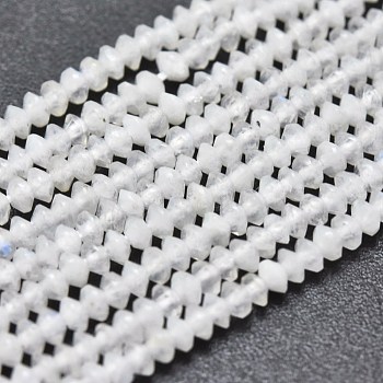 Natural White Moonstone Beads Strands, Faceted, Bicone, 2~2.5x1~1.5mm, Hole: 0.5mm, about 268~298pcs/strand, 15.35 inch(39cm)