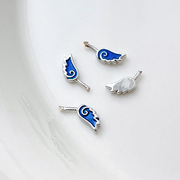 Brass Blue Enamel Wing Head Pins, for Baroque Pearl Making, Platinum, 6x3mm