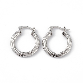 Brass Grooved Ring Hoop Earrings for Women, Long-Lasting Plated, Lead Free & Cadmium Free, Platinum, 22x19.5x3mm, Pin: 0.7~1.2x0.7mm