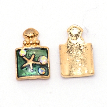 Alloy Enamel Cabochons, with Crystal AB Rhinestone, Nail Art Decoration Accessories, Bottle, Light Gold, 10.5x6.5x1.5mm