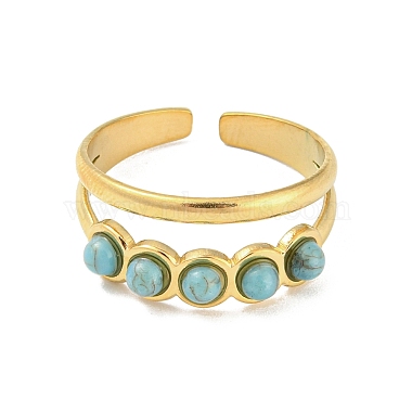 Synthetic Turquoise Beaded Open Cuff Ring(RJEW-G293-01D)-2