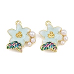 Alloy & Enamel & ABS Plastic Pearl Pendants, Flower & Butterfly Charms, Long-Lasting Plated, Rack Plating, Golden, 19x17x4.5mm, Hole: 1.3mm(PL-CBA415D-36G)