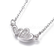 Brass Micro Pave Clear Cubic Zirconia Pendant Necklaces, with 304 Stainless Steel Cable Chains, Heart, Stainless Steel Color, 18.5 inch(47cm)(NJEW-R256-08P)
