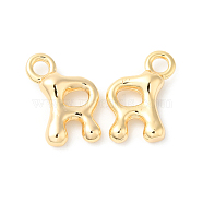 Brass Charms, Real 18K Gold Plated, Letter R, 14x10x3mm, hole: 2.5mm(KK-P234-13G-R)
