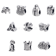 Unicraftale 10Pcs 10 Styles 304 Stainless Steel European Beads, Large Hole Beads, Mixed Shapes, Antique Silver(STAS-UN0020-86AS)