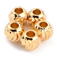 Brass Beads, Long-Lasting Plated, Corrugated Round, Real 24K Gold Plated, 4x3mm, Hole: 1.5mm(KK-O133-315D-G)