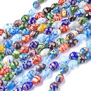 Oval Handmade Millefiori Glass Beads Strands, Mixed Color, 14~15x10mm, Hole: 1mm, about 27pcs/strand, 14.9 inch(LK-R004-84)