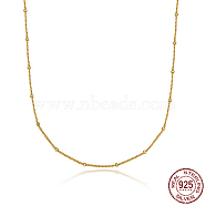 925 Sterling Silver Satellite Chains Necklaces, Real 18K Gold Plated, 15.75 inch(40cm)(LC2578-1)
