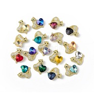 Real 18K Gold Plated Rack Plating Brass Micro Pave Clear Cubic Zirconia Pendants, with Glass, Long-Lasting Plated, Cadmium Free & Lead Free, Leopard with Heart Charm, Mixed Color, 24x22x8mm, Hole: 5x3mm(KK-C015-14G)