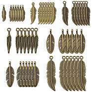 105Pcs 7 Styles Tibetan Style Alloy Pendants, Feather, Cadmium Free & Lead Free, Antique Bronze, 4~45.5x2~11x1~3.5mm, Hole: 1.5mm, 15pcs/style(TIBEP-CJ0001-98)