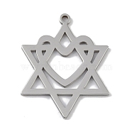 304 Stainless Steel Pendants, Laser Cut, Hollow Star of David with Heart Charm, Stainless Steel Color, 27x21.5x1mm, Hole: 1mm(STAS-B062-19P)