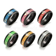 304 Stainless Steel Luminous Finger Rings, Heartbeat Enamel Glow in the Dark Wide Band Ring, Mixed Color, US Size 8(18.1mm), 8mm(RJEW-Z016-02EB)