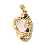 Brass Micro Pave Cubic Zirconia Pendants, Oval with Shell Charms, Real 18K Gold Plated, 22x14x3.5mm, Hole: 4.5x2.3mm(KK-K389-037G)