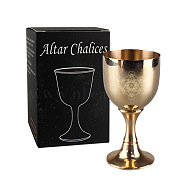 Tarot Theme Brass Cups, Wicca Rite Goblet Display Decoration, for Home Decoration, Metatron Cube, 40x78mm(PW-WG83096-05)