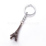 Alloy Keychain, Eiffel Tower, with Iron Findings, Antique Silver, 97mm(KEYC-P036-03AS)