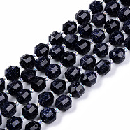 Synthetic Blue Goldstone Beads Strands, Round, Faceted, 8~9x10mm, Hole: 1.2mm, about 33~35pcs/strand, 15.16inch(38.5cm)(G-R482-12-10mm)
