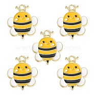 Alloy Enamel Pendants, Bee Charm, Golden, Yellow, 23x18x1.5mm, Hole: 2.5mm(ENAM-YW0002-33)