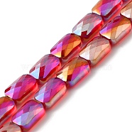 Transparent Electroplate Glass Beads Strands, Rainbow Plated, Faceted, Rectangle, Dark Red, 9x6x4mm, Hole: 1.2mm, about 72pcs/strand, 25.98''(66cm)(X-EGLA-I017-03-AB01)