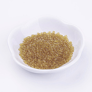 Glass Seed Beads, Transparent, Round, Round Hole, Pale Goldenrod, 6/0, 4mm, Hole: 1.5mm, about 450pcs/50g, 50g/bag, 18bags/2pound(SEED-US0003-4mm-2)