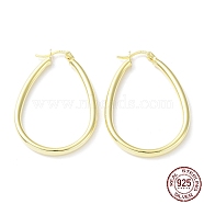 925 Sterling Silver Hoop Earrings, Teardrop Hoop Earrings, with S925 Stamp, Real 18K Gold Plated, 42.5x3x29.5mm(EJEW-K258-04G)