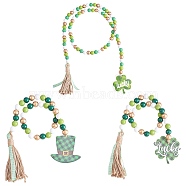 3Pcs 3 Style Wood Beaded Garlands, with Jute Tassel, Pendant, for St.Patrick's  Day, Mixed Patterns, 750~1450mm, 1pc/style(HJEW-SZ0001-37)