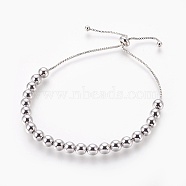 Brass Bolo Bracelets, Slider Bracelets, Round, Platinum, 1-7/8 inch~4 inch(4.9~10.2cm)(BJEW-P232-02P)