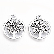 Tibetan Style Alloy Pendants, Lead Free & Cadmium Free, Flat Round with Tree of Life, Antique Silver, 20x17x1mm, Hole: 1.8mm(X-TIBE-S323-022AS-RS)