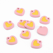 Spray Painted Alloy Enamel Charms, Cadmium Free & Lead Free, Heart, Pink, 14x13x2.5mm, Hole: 1.2mm(PALLOY-T075-129A-RS)
