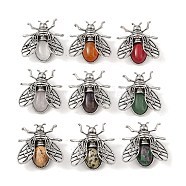 Natural Mixed Stone Pendants, with Antique Silver Tone Alloy Findings, Bee Charms, Mixed Dyed and Undyed, 38x36x11.5mm, Hole: 5x6mm(G-A226-04AS)