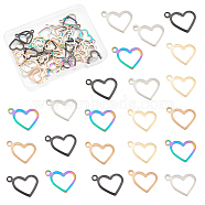 50Pcs 5 Style Ion Plating(IP) 304 Stainless Steel Open Pendants, Heart, Mixed Color, 10x13.7~14x0.8~1mm, Hole: 1~1.4mm, 10pcs/style(STAS-UN0053-79)