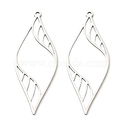 201 Stainless Steel Pendants, Laser Cut, Leaf Charm, Stainless Steel Color, 44x17x1mm, Hole: 1.4mm(STAS-M318-26P)