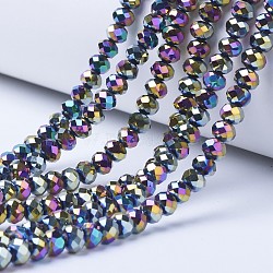 Electroplate Transparent Glass Beads Strands, Full Plated, Faceted, Rondelle, Multi-color Plated, 10x8mm, Hole: 1mm, about 63~65pcs/strand, 49~50cm(EGLA-A034-T10mm-UA07)