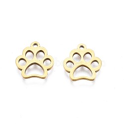 304 Stainless Steel Charms, Dog Paw Prints, Golden, 12.9x11.8x1mm, Hole: 1.3mm(STAS-Q201-T179G)