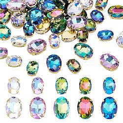 60Pcs 10 Style Oval Sew on Rhinestone, Faceted Glass Rhinestone, Multi-Strand Links, with Golden Tone 201 Stainless Steel Settings, Mixed Color, 14~18x10~13x6~7mm, Hole: 1mm, 6pcs/style(DIY-UN0004-34)
