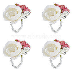 CRASPIRE 4Pcs Silk Wrist Corsage, with Plastic Imitation Flower and Imitation Pearl Stretch Bracelets, for Wedding, Party Decorations, Pink, 170x140mm, 4pcs/set(AJEW-CP0001-63)