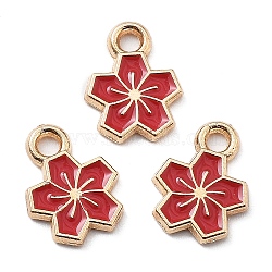 Alloy Enamel Charms, Golden, Flower Charm, FireBrick, 12x9x1.5mm, Hole: 1.8mm(ENAM-S022-01E)