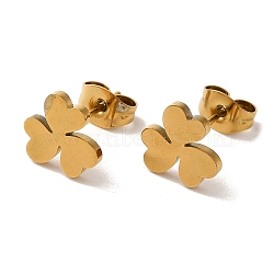 PVD Vacuum Plating 304 Stainless Steel Stud Earrings, Clover, Golden, 8.5x9mm(EJEW-Z040-23G)