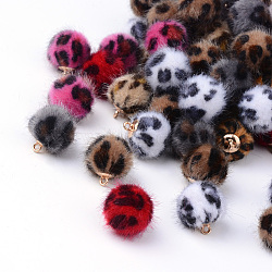 Handmade Plush Cloth Fabric Covered Charms, Round, with Brass Findings, Golden, Mixed Color, 17.5~18x14.5~15mm, Hole: 1.5mm(X-WOVE-S082-14mm-M1)