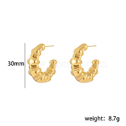 Stylish Stainless Steel C-Shaped Stud Earrings, Real 18K Gold Plated, 30mm(ND2304-1)