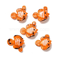 Handmade Lampwork Pendants, Fish, Dark Orange, 28.5~31x29~32x14.5~15.5mm, Hole: 1.5~2.5mm(LAMP-G162-01F)