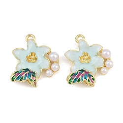 Alloy & Enamel & ABS Plastic Pearl Pendants, Flower & Butterfly Charms, Long-Lasting Plated, Rack Plating, Golden, 19x17x4.5mm, Hole: 1.3mm(PL-CBA415D-36G)