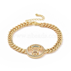 Colorful Cubic Zirconia Girl Link Bracelet, Brass Jewelry for Women, Golden, 7-1/8 inch(18.2cm)(BJEW-B068-01)