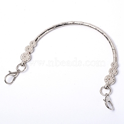 Iron Bag Handle, with Lobster Clasps, Half Round with Floral Pattern, for Bag Accessories, Platinum, 10.5x12.6x0.5cm(FIND-WH0069-47P)