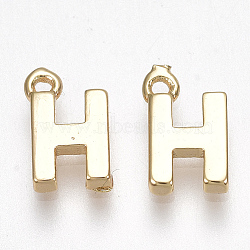 Brass Charms, Letter, Nickel Free, Real 18K Gold Plated, Letter.H, 8.5x5x1.5mm, Hole: 0.8mm(X-KK-S350-167H-G)