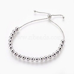 Brass Bolo Bracelets, Slider Bracelets, Round, Platinum, 1-7/8inches~4inches(4.9~10.2cm)(BJEW-P232-02P)
