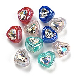 Ice Beauty Effect Plating Opaque Acrylic Beads, with Glass, Heart, Mixed Color, 15x16x12.5mm, Hole: 1.4mm(MACR-K353-27)