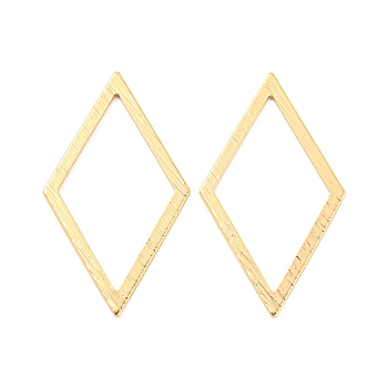 Brass Linking Rings, Textured, Rhombus Connector, Real 18K Gold Plated, 32x18x0.8mm, Inner Diameter: 24.5x14mm