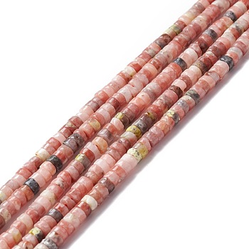 Natural Plum Blossom Jasper Beads Strands, Flat Round/Disc, 4~4.5x2~2.5mm, Hole: 0.8~1mm, about 155~172pcs/strand, 15.12 inch~15.55 inch(38.4~39.5cm)