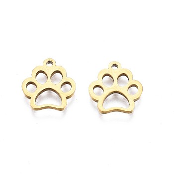 304 Stainless Steel Charms, Dog Paw Prints, Golden, 12.9x11.8x1mm, Hole: 1.3mm